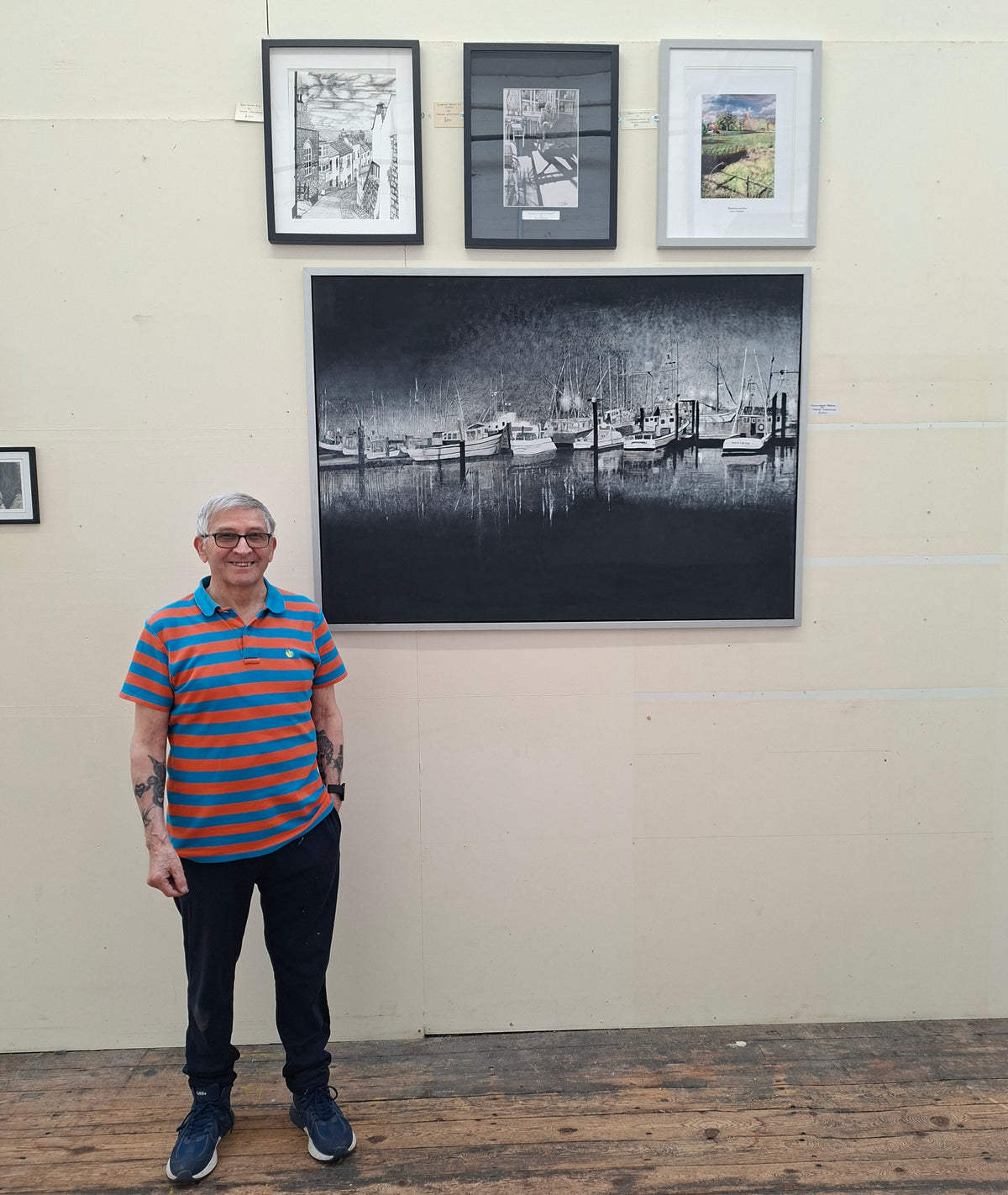Monochrome Marina - Original acrylic seascape painting by Trevor Whetstone