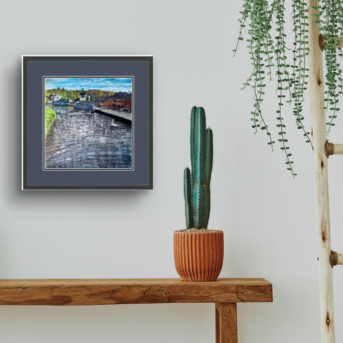 Original Canal pastel drawing by Trevor Whetstone -Canal at Rodley -