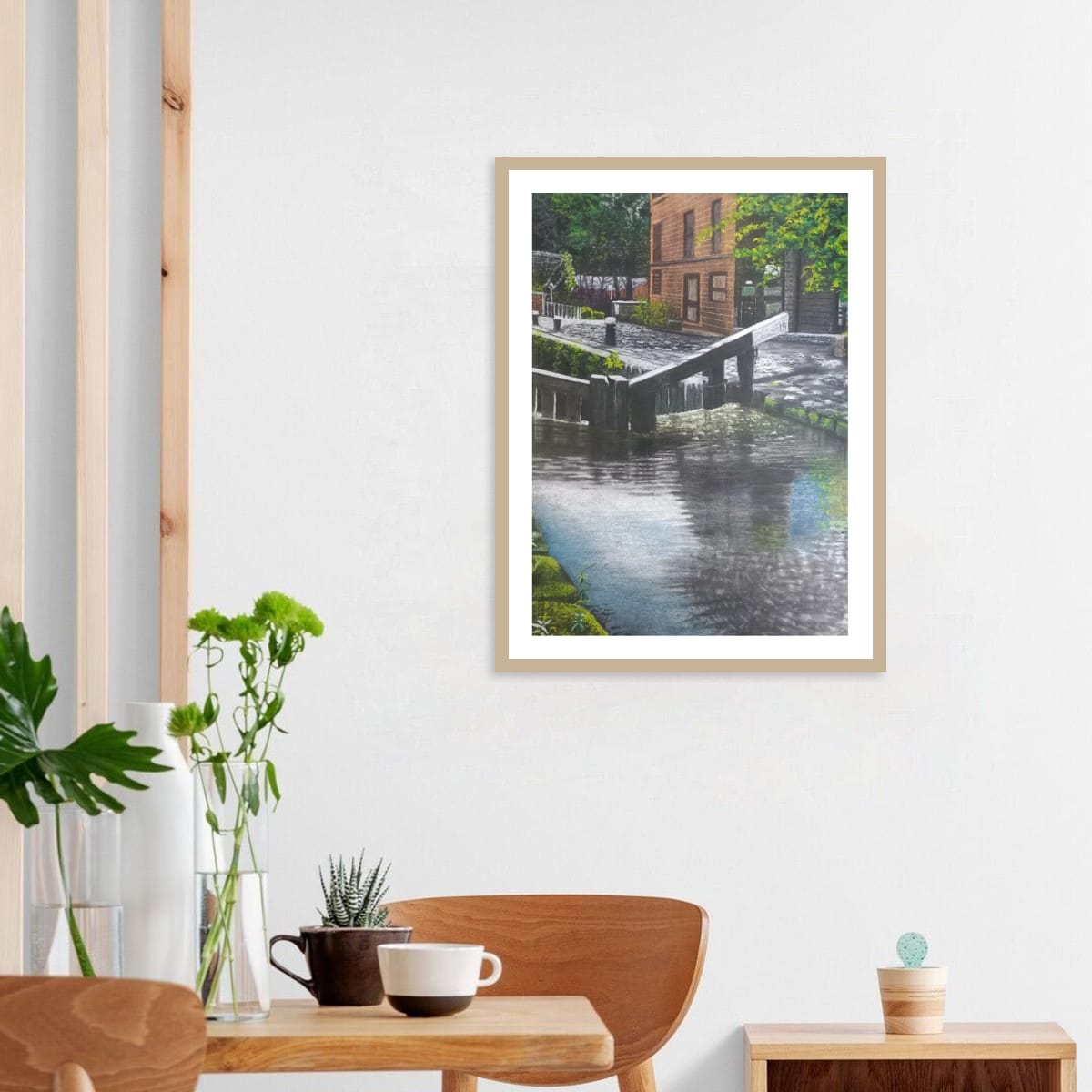 Original British canal pastel drawing by Trevor Whetstone - Todmordon Locks -