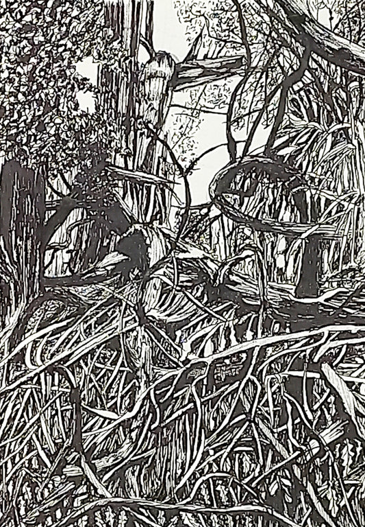 Original landscape pen drawing by Trevor Whetstone - Tanglewood -