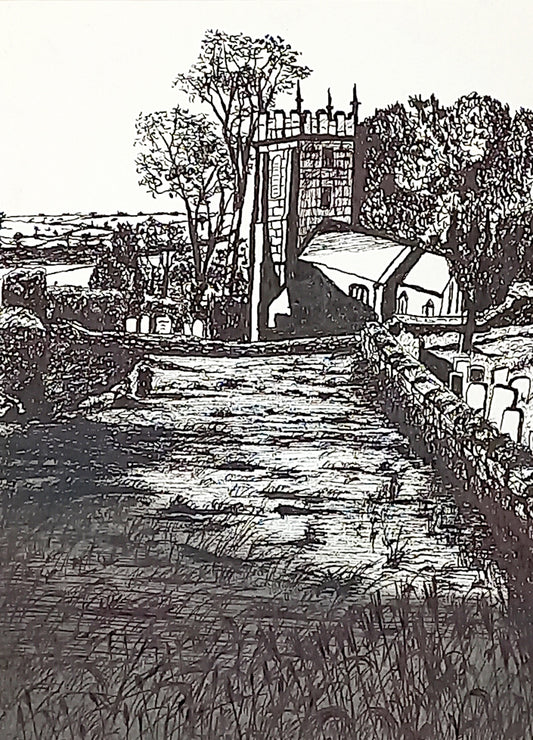 Fine art print by Trevor Whetstone -Thomas Beckett Church - British Landscape Drawing