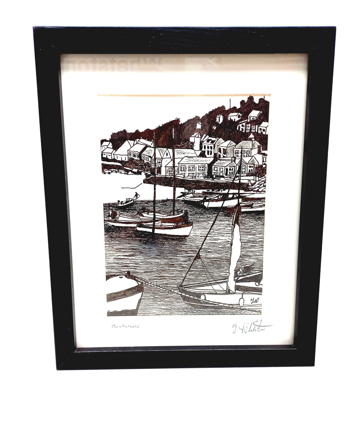 Mousehole - Seascape pen drawing drawing for sale.