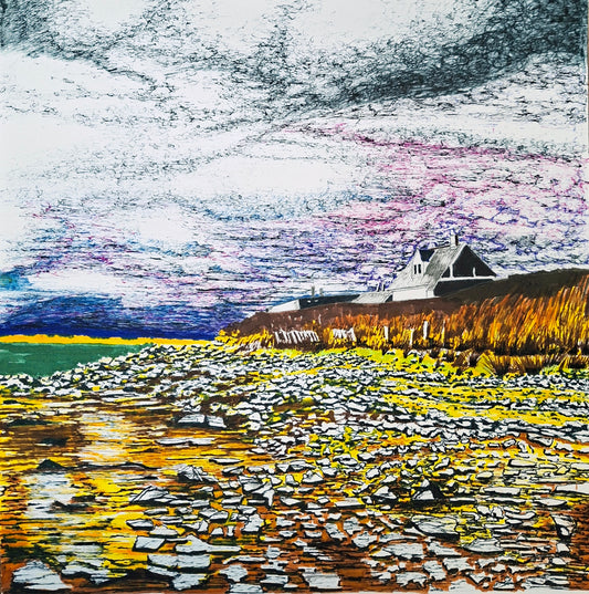 Skyfall Over The Stones - Seascape wall art drawing for sale