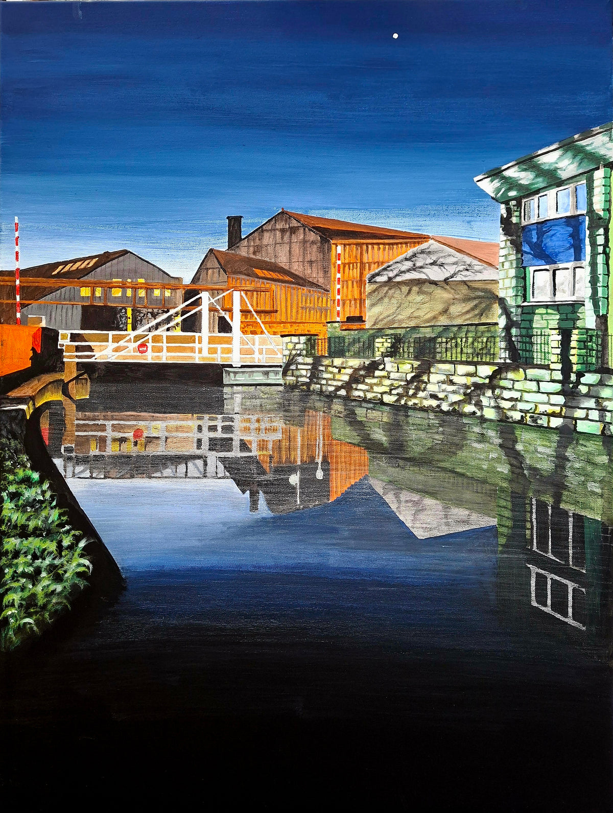 Rodley Canal Reflections - Original acrylic British Landscape painting for sale