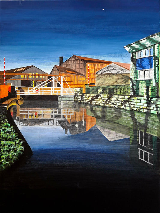 Rodley Canal Reflections - Original acrylic British Landscape painting for sale