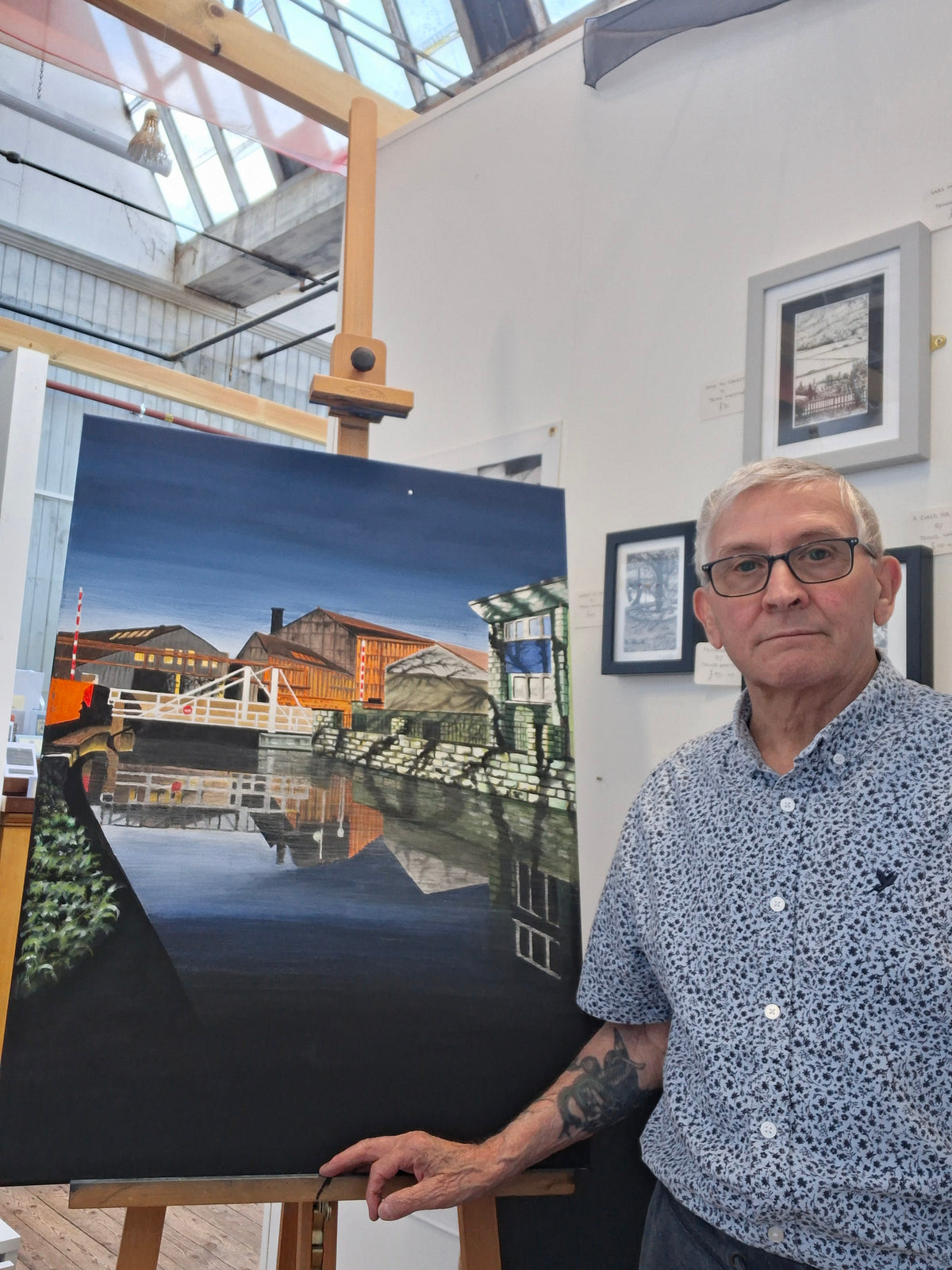 Rodley Canal Reflections - Original acrylic British Landscape painting for sale