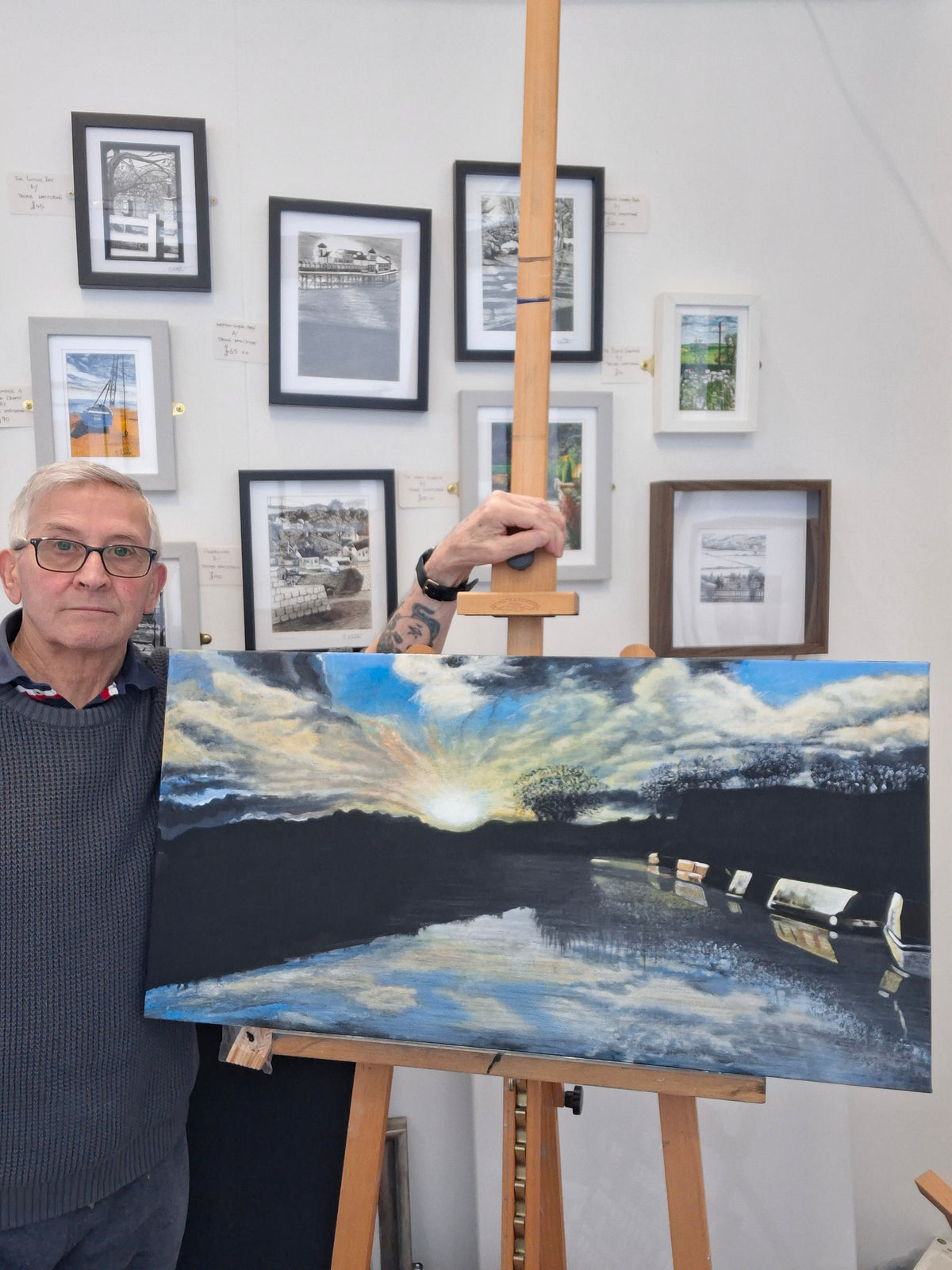 Sunset at Rodley Canal - Original acrylic landscape painting by Trevor Whetstone