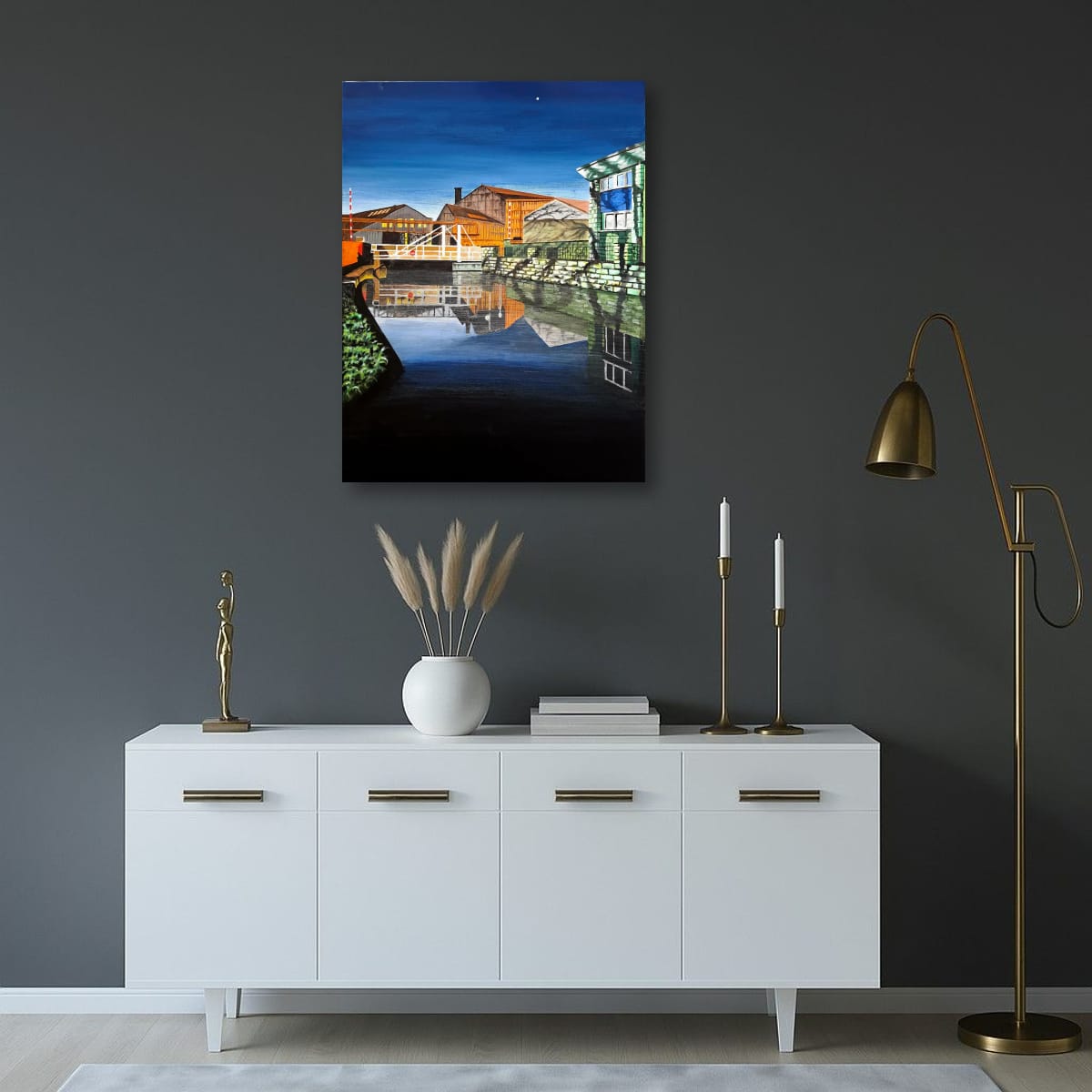 Rodley Canal Reflections - Original acrylic British Landscape painting for sale
