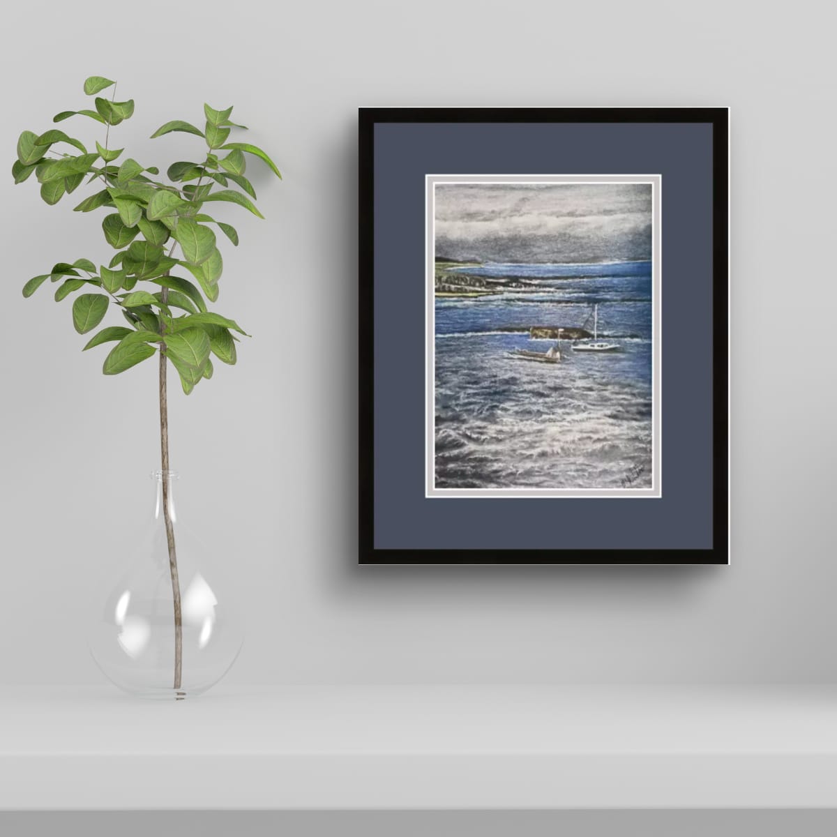 Original Seascape pastel drawing by Trevor Whetstone -Boats at North Berwick -