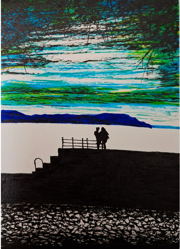 Original Seascape pen drawing by Trevor Whetstone -