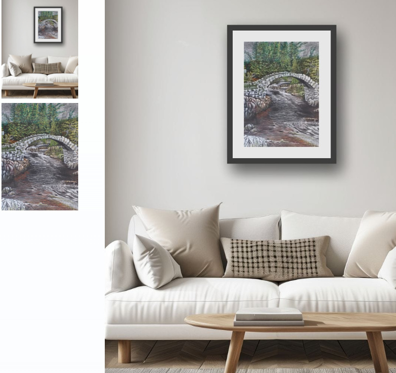 Original landscape pastel drawing of Packhorse Bridge in Carrbridge, Scotland. by Trevor Whetstone