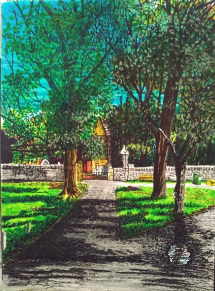 Original footpath pen drawing by Trevor Whetstone - We Stopped Here Overnight -