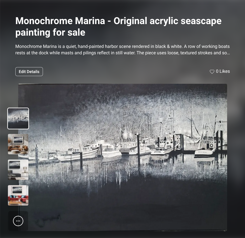 Monochrome Marina - Original acrylic seascape painting by Trevor Whetstone