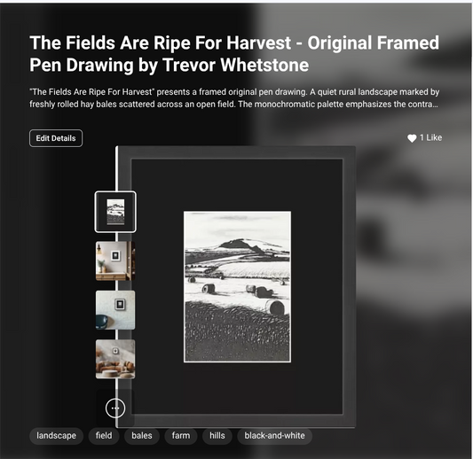 The Fields Are Ripe For Harvest - Original Framed Pen Drawing by Trevor Whetstone