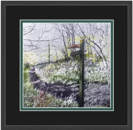 Original British landscape pastel drawing of Sign Post In Alkborough by Trevor Whetstone