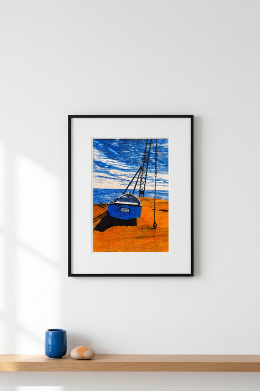Boat Under a Lifting Crane – Pinterest vertical image