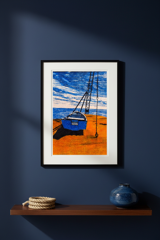 Boat Under a Lifting Crane – Pinterest vertical image