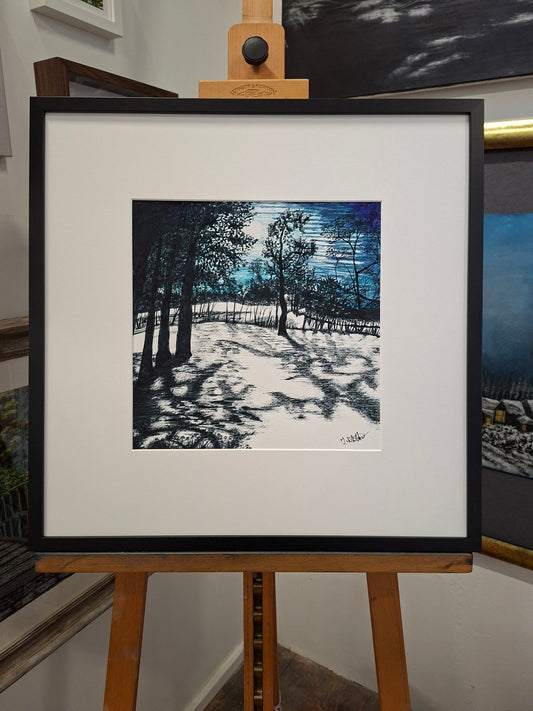 Moonshadow Meadow - Landscape wall art drawing for sale