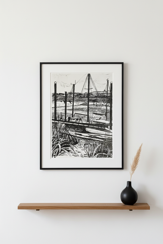 Original British Seascape Pen Drawing – Pinterest vertical image