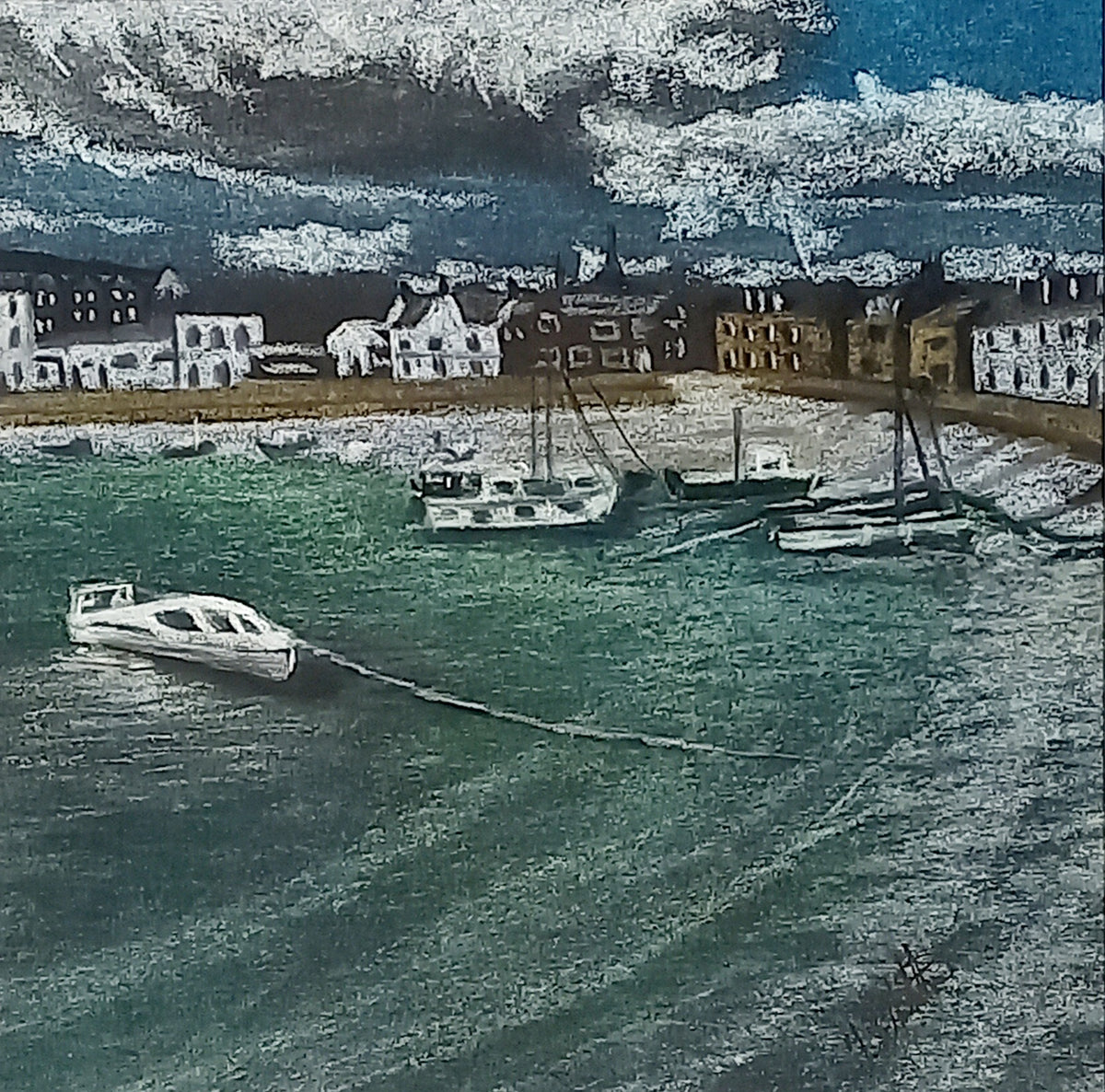 Stonehaven - Seascape pastel drawing for sale.