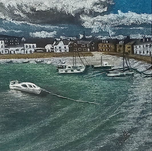 Stonehaven - Seascape pastel drawing for sale.