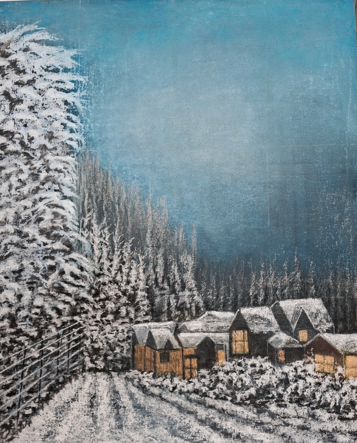Original Landscape pastel drawing by Trevor Whetstone -Staying In Tonight -