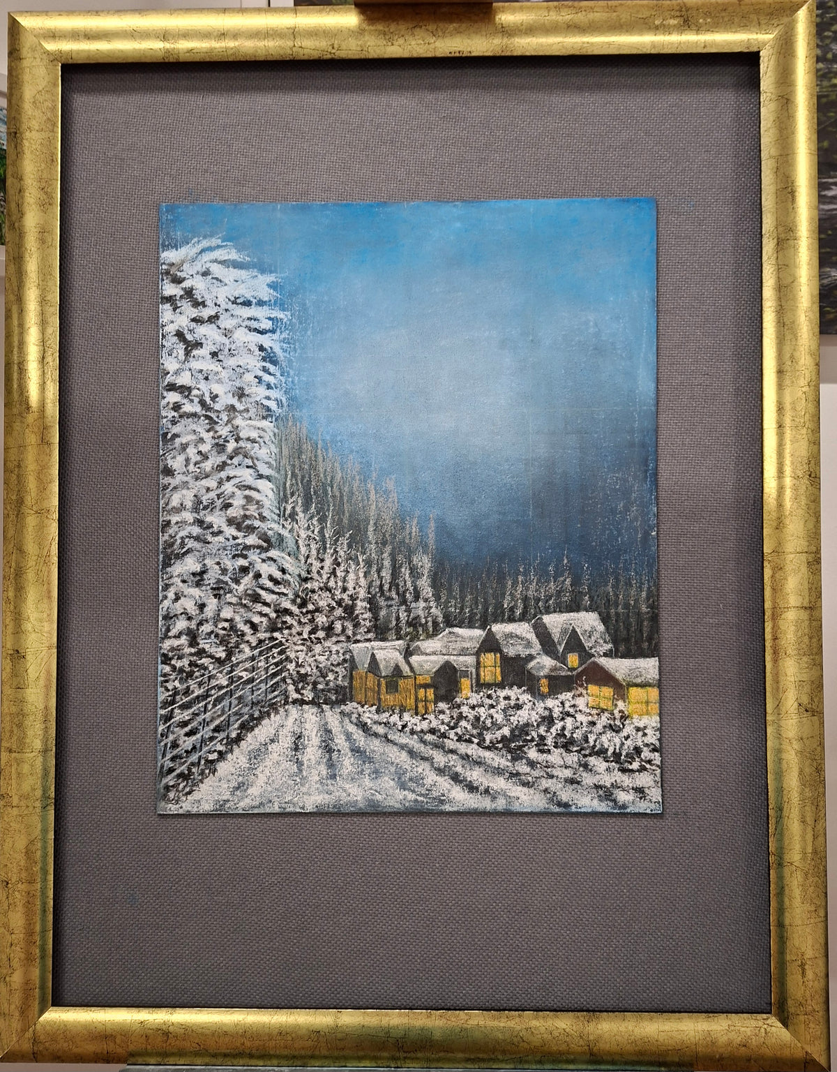 Original Landscape pastel drawing by Trevor Whetstone -Staying In Tonight -
