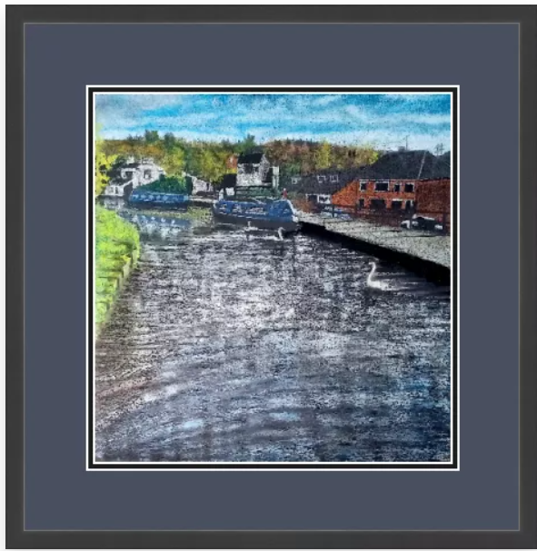 Original Canal pastel drawing by Trevor Whetstone -Canal at Rodley -