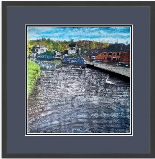 Original Canal pastel drawing by Trevor Whetstone -Canal at Rodley -