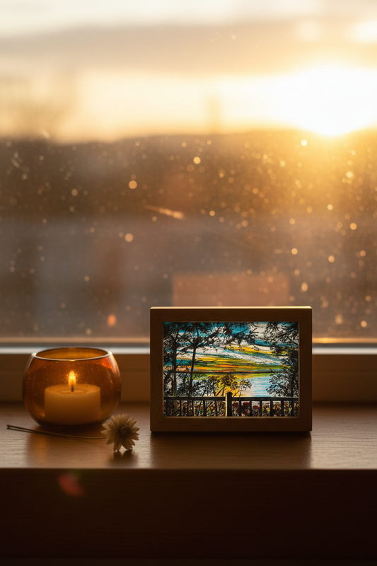 Twilight Over the Water – Mini Original Pinterest vertical image