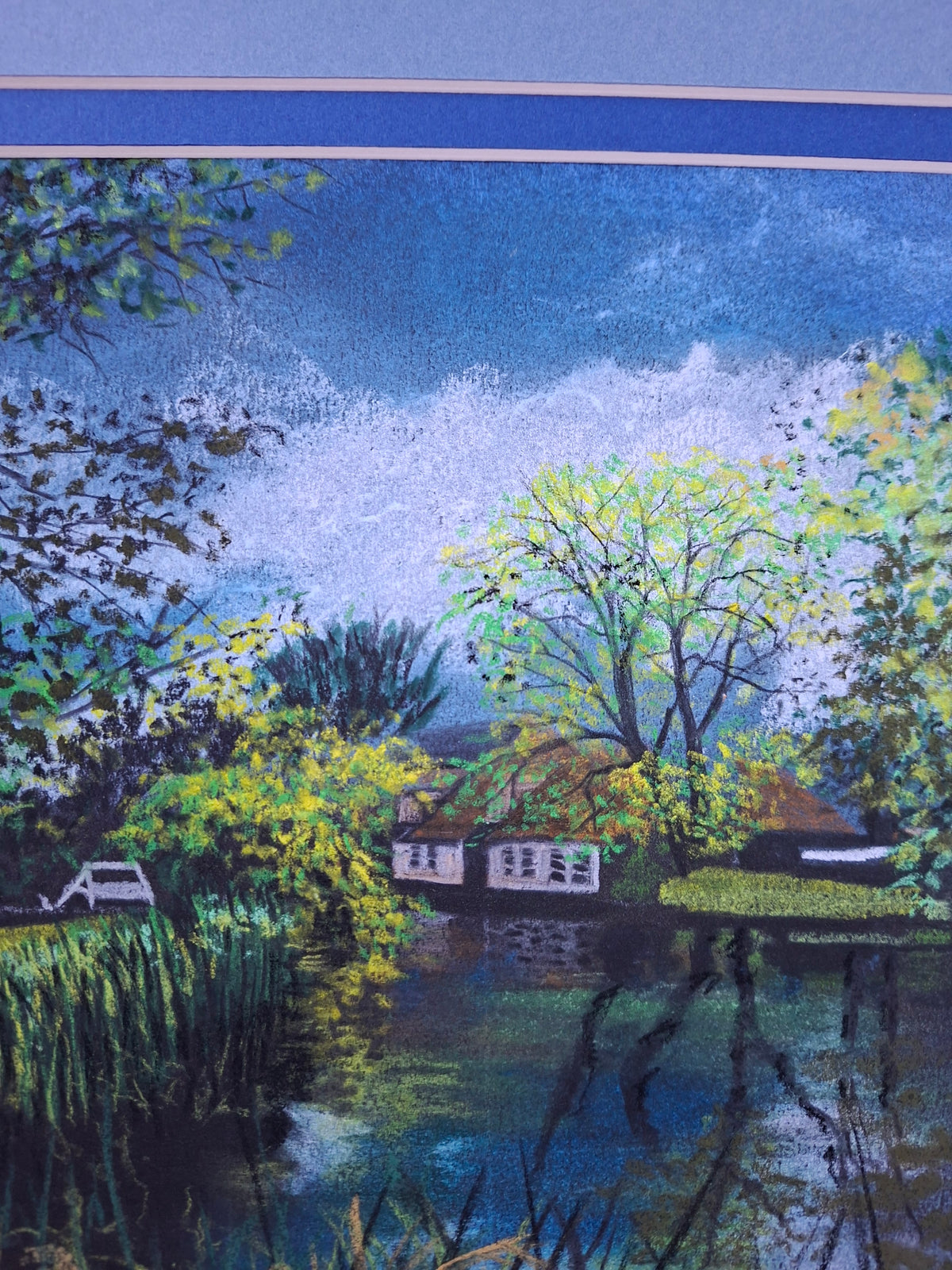 Framed original British landscape pastel Drawing by Trevor Whetstone -Willy Lotts Cottage