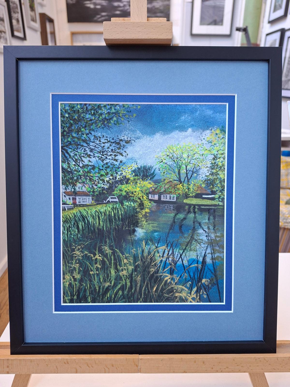 Framed original British landscape pastel Drawing by Trevor Whetstone -Willy Lotts Cottage